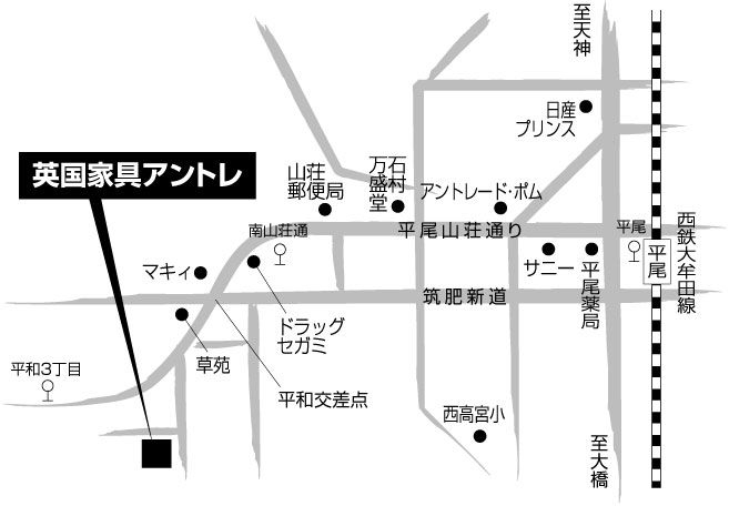 イギリスアンティーク家具・アントレ：地図